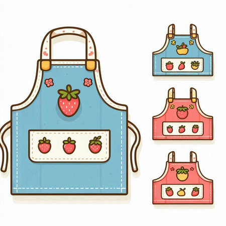 Set of kitchen apron with fruits and berries. Vector illustration.のイラスト素材