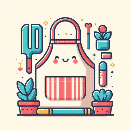 Cute kitchen apron with kitchen utensils, vector illustrationのイラスト素材