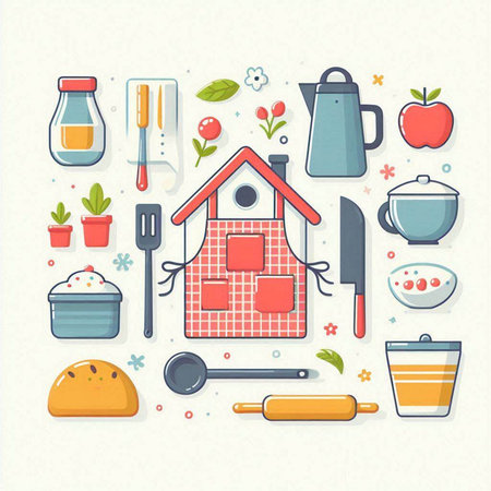 Kitchen and cooking icons set. Vector illustration in flat style.のイラスト素材
