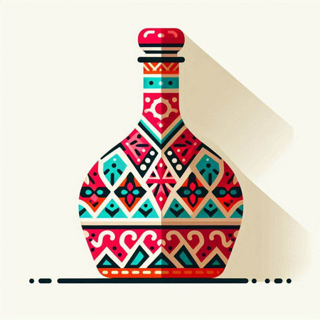 Colorful ceramic bottle with ethnic ornaments. Vector illustration.のイラスト素材