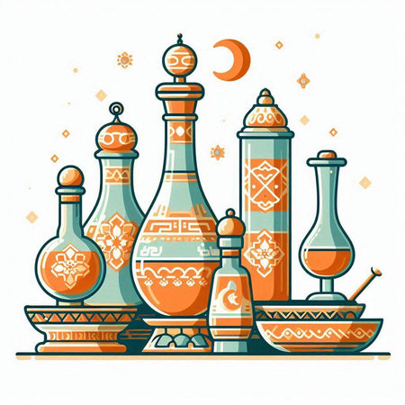Colorful illustration of a set of oriental kitchen utensilsのイラスト素材