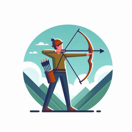 Archery archer with bow and arrow. Flat vector illustration.のイラスト素材