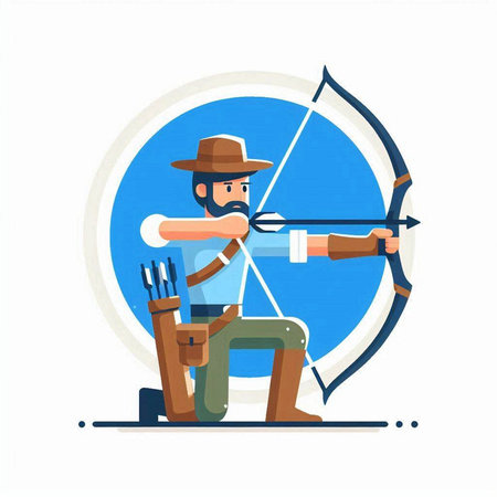 Archery man with bow and arrow. Flat style vector illustration.のイラスト素材