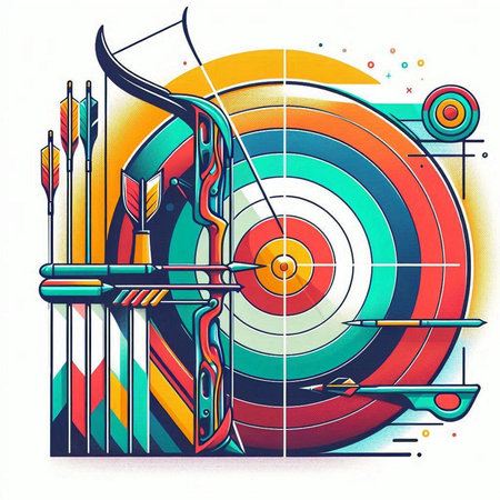 Archery target with arrows and arrows. Colorful vector illustration.のイラスト素材