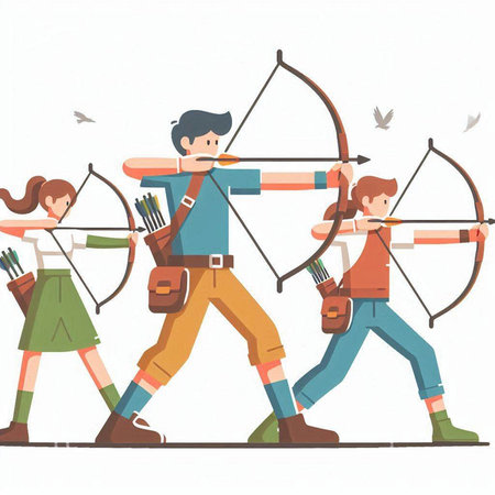 Archery. Group of people with bow and arrow, vector illustrationのイラスト素材