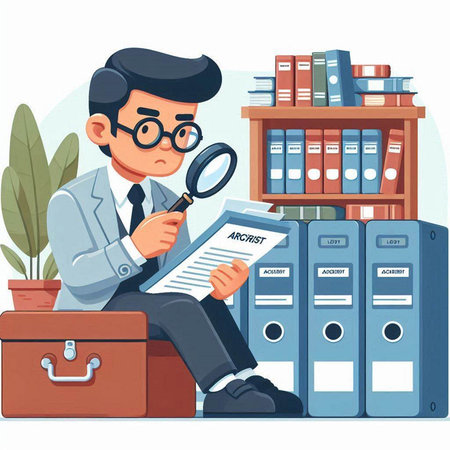 Businessman looking for a job in the office. Vector illustration.のイラスト素材
