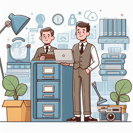Businessman working in the office. Vector illustration in cartoon style.のイラスト素材
