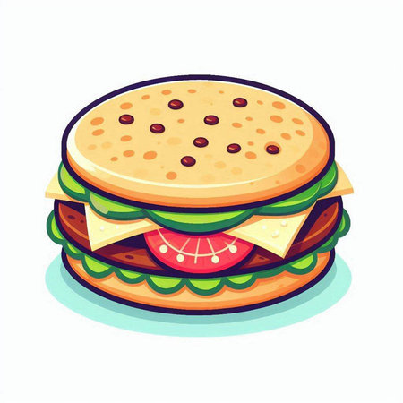 Illustration of a hamburger on a white background. Vector illustrationのイラスト素材