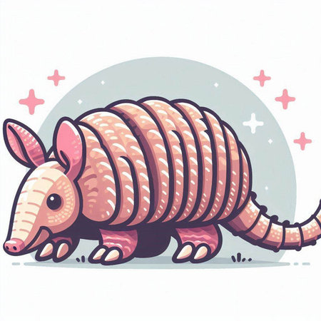 Cute cartoon armadillo on white background. Vector illustration.のイラスト素材