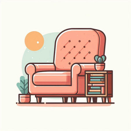 Living room with armchair and coffee table. Vector illustration in flat styleのイラスト素材