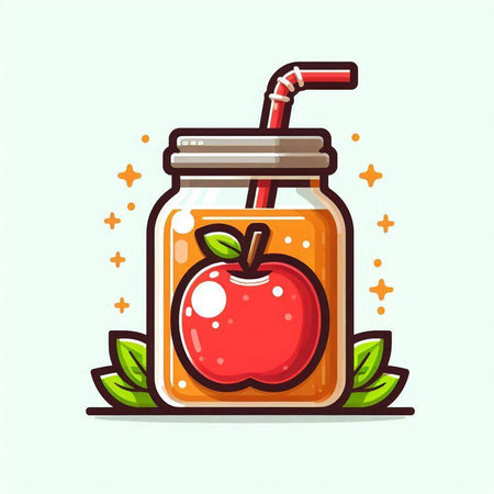 Apple smoothie in a jar with a straw. Vector illustration.のイラスト素材