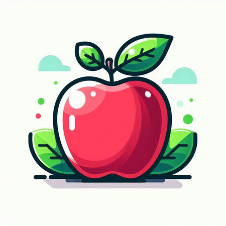 Apple icon. Vector illustration of a ripe red apple with leaves.のイラスト素材