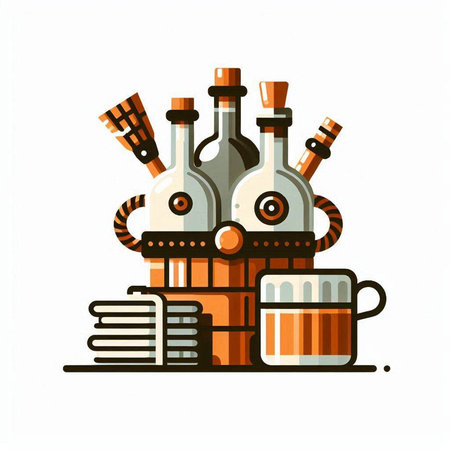 Bottles of beer on a wooden stand. Vector illustration in cartoon style.のイラスト素材