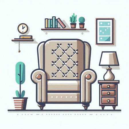 Comfortable armchair in living room. Vector illustration in flat style.のイラスト素材
