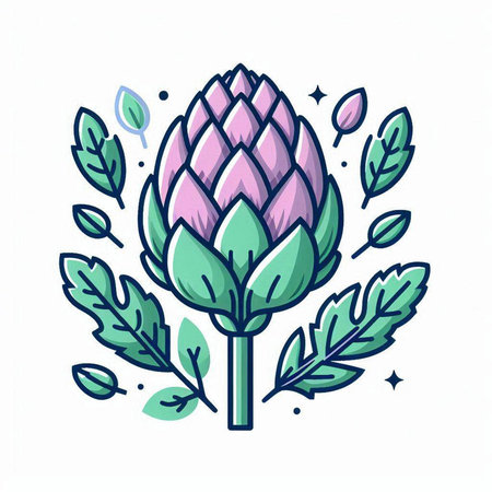 Artichoke flower. Hand drawn vector illustration in cartoon style.のイラスト素材