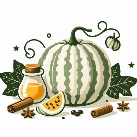 Pumpkin, cinnamon, star anise and honey. Vector illustrationのイラスト素材