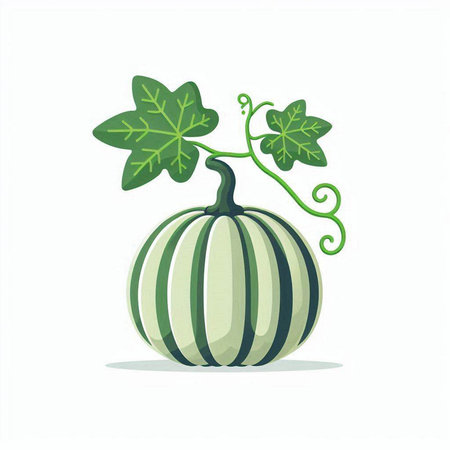 Pumpkin with green leaves isolated on white background. Vector illustration.のイラスト素材