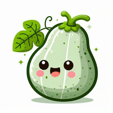 Cute kawaii zucchini character. Vector illustration.のイラスト素材