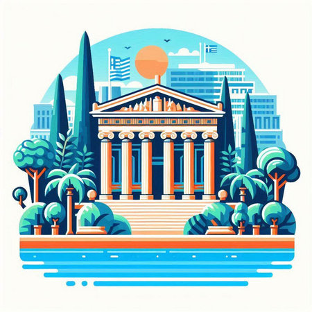 Flat style vector illustration of the Academy of Athens, Greece.のイラスト素材