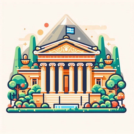 Flat style vector illustration of a classical building in the city.のイラスト素材