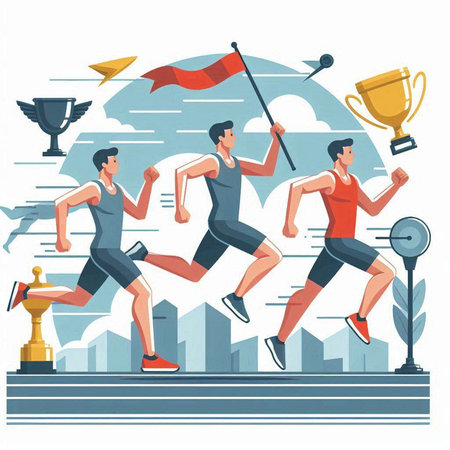 Running people, men and women in sportswear, vector illustrationのイラスト素材