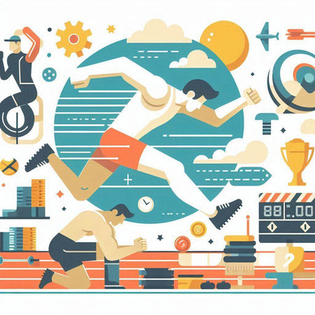 Vector illustration of a man running in the flat design style. Sport concept.のイラスト素材