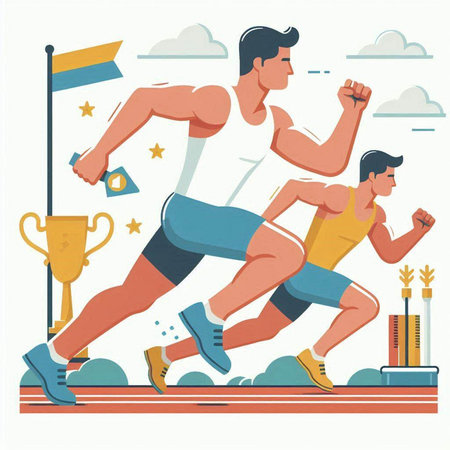 Athletic man and woman running together. Vector illustration.のイラスト素材