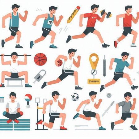 Set of sport and fitness icons. Flat style. Vector illustration.のイラスト素材