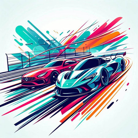 Sport car racing on the road. Vector illustration. Side view.のイラスト素材