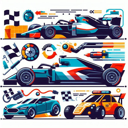 Set of racing cars. Vector illustration in flat cartoon style. Isolated on white background.のイラスト素材