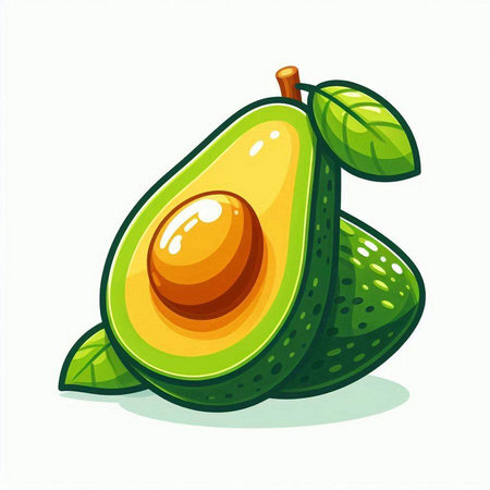 Avocado fruit with leaf isolated on white background, vector illustration.のイラスト素材