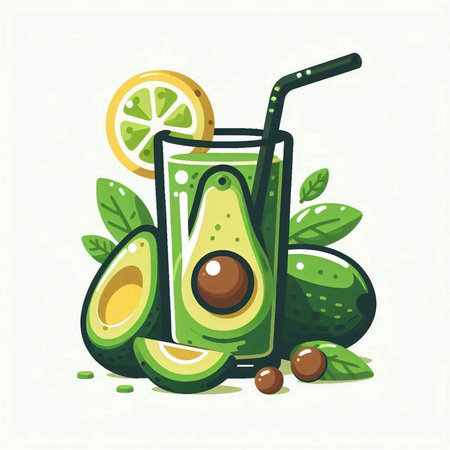 Avocado smoothie with lemon and mint. Hand drawn vector illustration.のイラスト素材