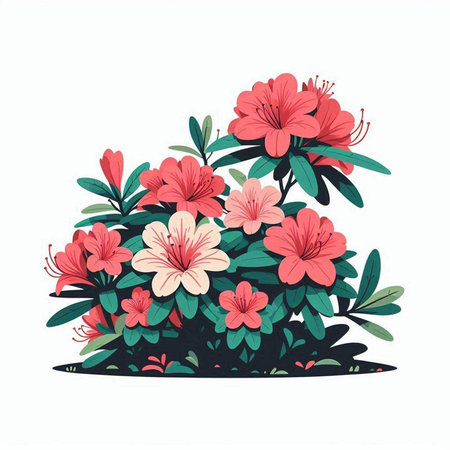 Hand drawn rhododendron bouquet. Vector illustration.のイラスト素材