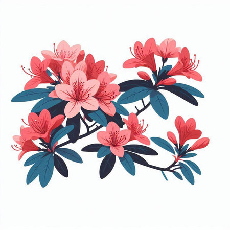 Rhododendron flowers in watercolor style. Vector illustration.のイラスト素材