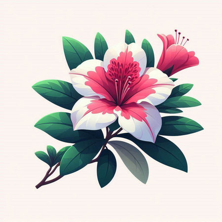 Illustration of pink and white rhododendron flowers on white backgroundのイラスト素材