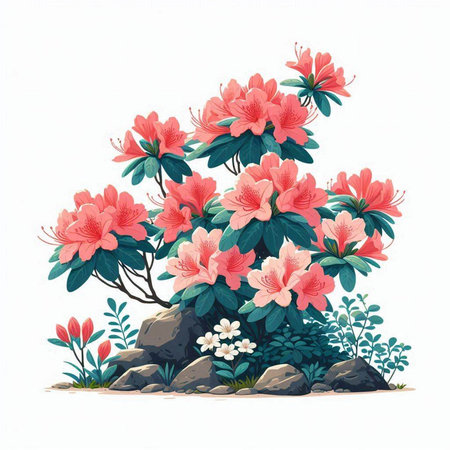 Rhododendron flowers. Vector illustration in watercolor style.のイラスト素材