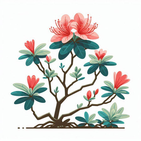 Rhododendron flowers isolated on white background. Vector illustration.のイラスト素材