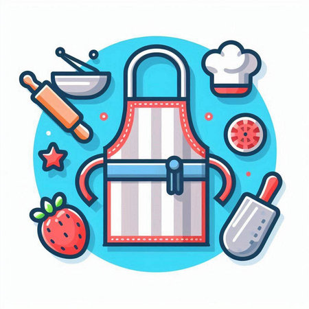 Kitchen apron with kitchen utensils. Vector illustration.のイラスト素材
