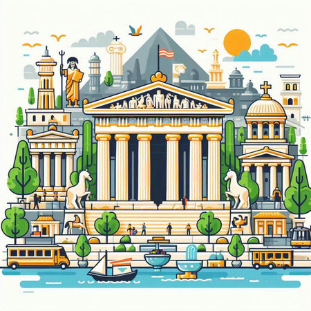 Welcome to Athens, Greece. Famous landmark of Greece. Vector illustrationのイラスト素材