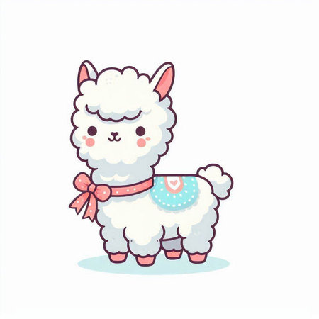 Cute cartoon alpaca isolated on white background. Vector illustration.のイラスト素材