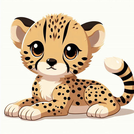 Cute cheetah cartoon sitting on white background. Vector illustration.のイラスト素材