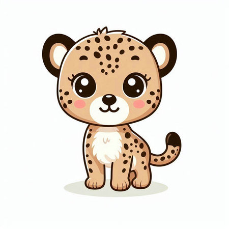 Cute baby cheetah isolated on white background. Vector illustration.のイラスト素材
