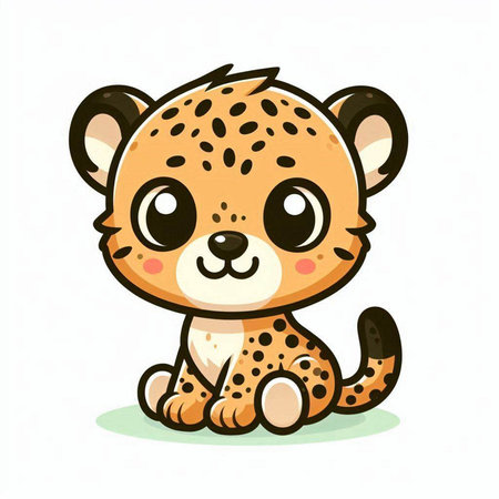 Cute cartoon cheetah sitting on white background. Vector illustration.のイラスト素材