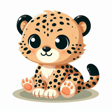 Cute cartoon leopard. Vector illustration isolated on white background.のイラスト素材