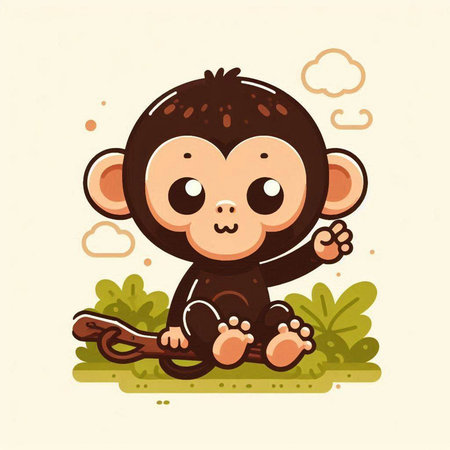 Cute cartoon monkey sitting on the grass. Vector illustration for your designのイラスト素材