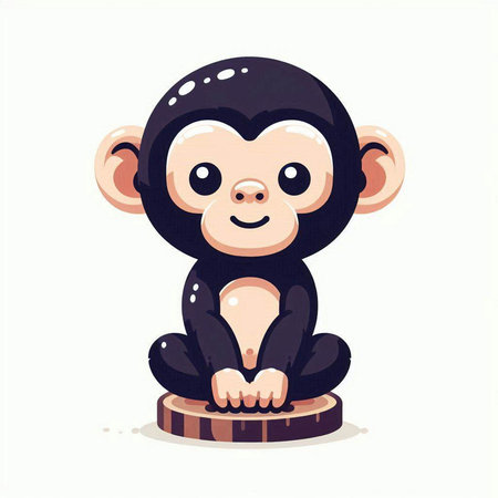 Cute cartoon monkey sitting on a wooden stump. Vector illustration.のイラスト素材