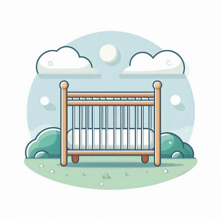 Illustration of a baby bed in the park. Vector illustration.のイラスト素材