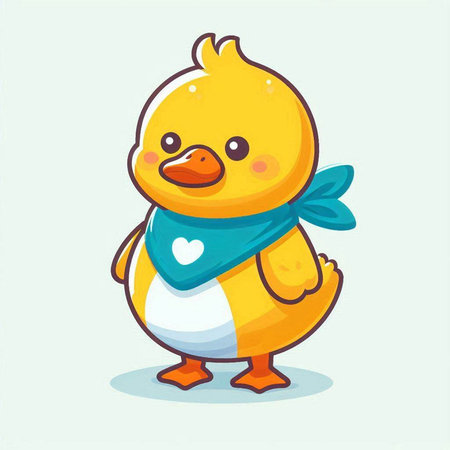 Cute little yellow duckling cartoon vector illustration. Cute baby animal character.のイラスト素材