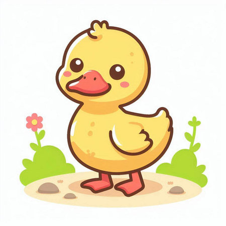 Cute little yellow duckling isolated on white background. Vector illustration.のイラスト素材