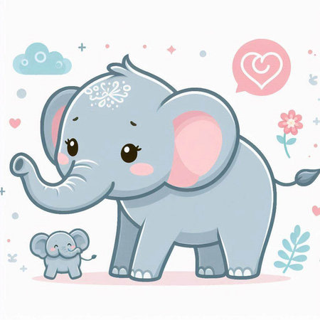 Cute cartoon elephant with a baby on a white background. Vector illustrationのイラスト素材